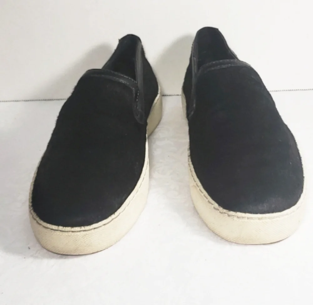 Sam Edelman‎ Calf Hair Black Slip-On Sneakers  Size 8 Cow Fur Leather Upper